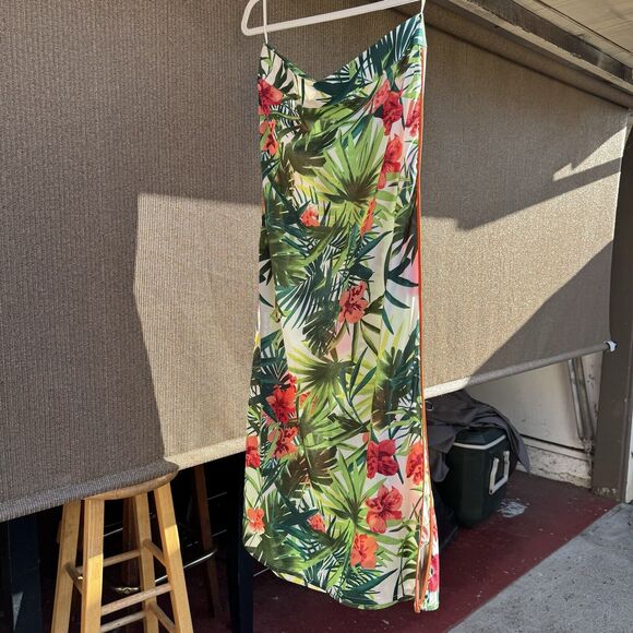 Vintage YSC YESSICA White Pink Green Floral Maxi Skirt Tropical Hawaiian SIZE L - Picture 1 of 12